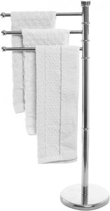 MyGift Modern Metal 3 Swivel Arm Towel Holder Rack, Freestanding Hand Towel Bar Stand