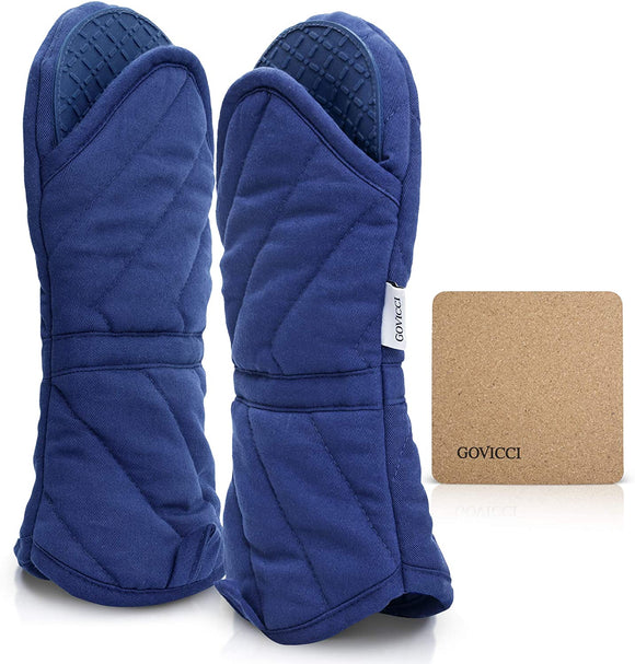 Govicci Oven Mitts with Silicone Grip - 2pk of Cotton Oven Gloves That are Heat Resistant to 500°F - Double Insulated 13