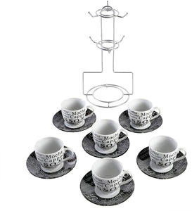 Gibson Home Expressions Espresso Saucer Set, 13PC Cups Stand, White/Black