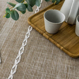 HPX HOME Solid Embroidery Striped Tassel Rectangle Heavy Weight Cotton Linen Dust-Proof Brown Tablecloths for Party Table Cover Kitchen Dinning Picnic Tabletop Decoration