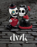 DWK - Sir Coffinswood & Lady Casket - Adorable Hand-Painted Skeleton Couple Collectible 2-Piece Figurine Set Victorian Gothic Lovers Halloween Decorations Romantic Gift Home Decor Accent, 5.5-inch