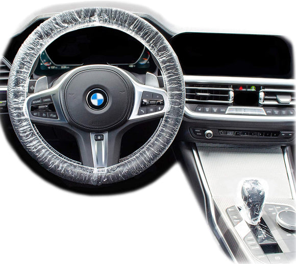 Disposable Steering Wheel Covers - 200 Piece Set of Clear Plastic Steering Wheel Cover and Gear Selector Covers