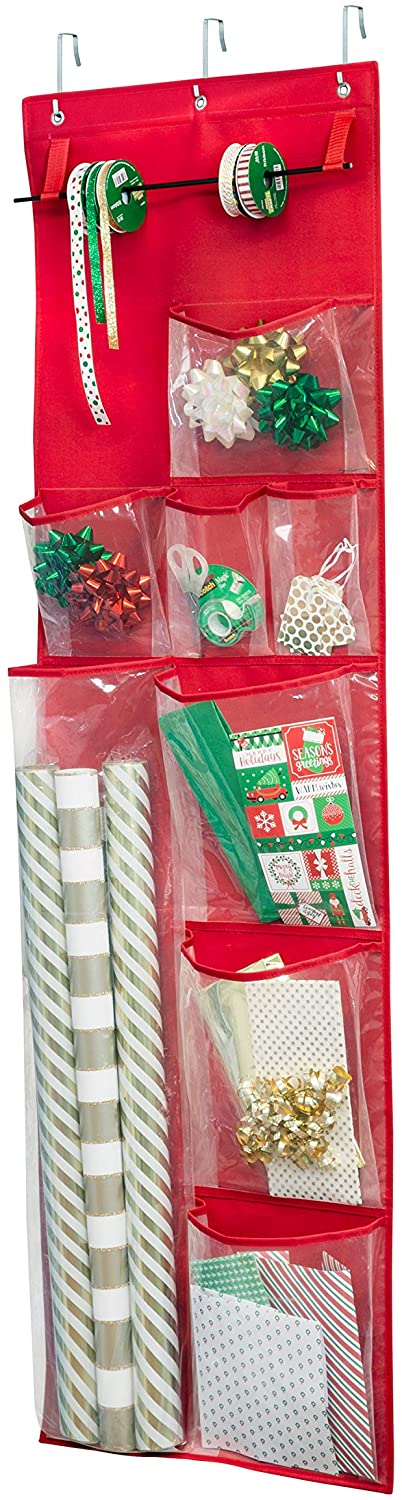 Honey-Can-Do SFT-08359 Red Over The Door Gift Wrap Organizer