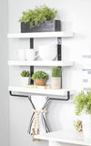 Del Hutson Designs Floating 24 Inch Wooden 3-Tier Industrial Shelf with Towel Bar, White