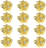 ZeeDix Set of 12 Flower Gold Napkin Rings for Dinning Table Setting - Napkin Holder Rings for Holiday Party,Wedding Receptions, and Home Kitchen for Casual or Formal Occasion