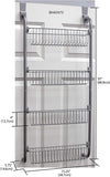 Home Basics Heavy Duty 4 Tier Over The Door Storage Shelf Hanging Cabinet Metal Pantry Rack Organizer Spice Space, Grey, Gray