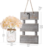 HOMKO Mason Jar Wall Decor with 6-Hour Timer LED Lights and Flowers - Rustic Home Decor (Set of 2)