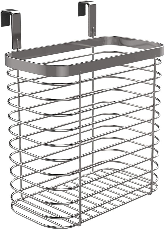 Lilimpact Over the Cabinet Door Kitchen Storage Organizer Holder Basket Pantry Caddy Wrap Rack for Sandwich Bags, Cleaning Supplies – Chrome (Small) (Chrome)