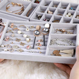 Jewelry Trays Organizer, Stackable Closet Dresser Drawer Accessories Tray Set of 4 Drawer Organizer for Earring, Ring, Gadgets & Cosmetics, Display Organizer Necklace Storage Showcase Bracelet Removable Tray