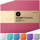 Swedish Dishcloth Cellulose Sponge Cloths - Bulk 10 Pack of Eco-Friendly No Odor Reusable Cleaning Cloths for Kitchen - Absorbent Dish Cloth Hand Towel (10 Dishcloths - Assorted)