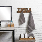 MyGift 4-Hook Rustic Burnt Wood Wall Mounted Bathroom/Kitchen Towel Hanging Rack with Cutout Letters