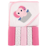 Unisex Baby Hooded Towel with Five Washcloths, Ikat Elephant, One Size