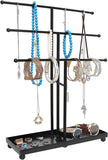 Modern Black Metal 3 Tier Tabletop Bracelet & Necklace Jewelry Organizer Display Tree Rack w/ Ring Tray