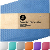 Swedish Dishcloth Cellulose Sponge Cloths - Bulk 10 Pack of Eco-Friendly No Odor Reusable Cleaning Cloths for Kitchen - Absorbent Dish Cloth Hand Towel (10 Dishcloths - Assorted)