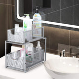 Simple Trending Stackable 2-Tier Under Sink Cabinet Organizer with Sliding Storage Drawer, Silver