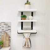 Del Hutson Designs Floating 24 Inch Wooden 3-Tier Industrial Shelf with Towel Bar, White