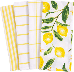 KAF Home Pantry Lemons All Over Kitchen Dish Towel Set of 4, 100-Percent Cotton, 18 x 28-inch