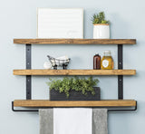 Del Hutson Designs Floating 24 Inch Wooden 3-Tier Industrial Shelf with Towel Bar, White