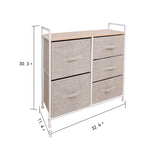 East Loft Storage Cube Dresser Organizer for Closet, Nursery, Bathroom, Laundry or Bedroom 5 Fabric Drawers, Solid Wood Top, Durable Steel Frame Natural