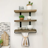 Del Hutson Designs Floating 24 Inch Wooden 3-Tier Industrial Shelf with Towel Bar, White