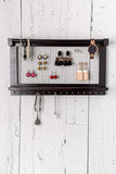 Rustic Jewelry Organizer – Wall Mounted Jewelry Holder with Removable Bracelet Rod, Shelf and 16 Hooks – Perfect Earrings, Necklaces and Bracelets Holder – Vintage Jewelry Display – Dark Brown